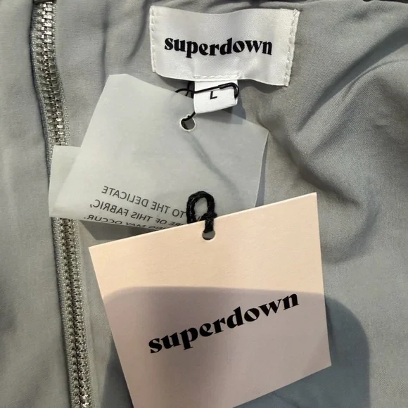 Superdown cordilla strapless top Silver sequin crop bustier Revolve New L - Picture 8 of 9